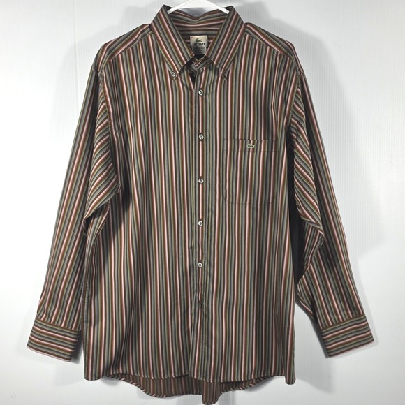 Lacoste Other - Lacoste Mens Brown Multi Color Striped Long Sleeve Button Down Shirt Size 45 XL